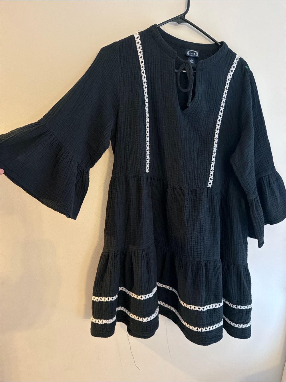 Scoop NYC Black Tiered Dress with White Trim